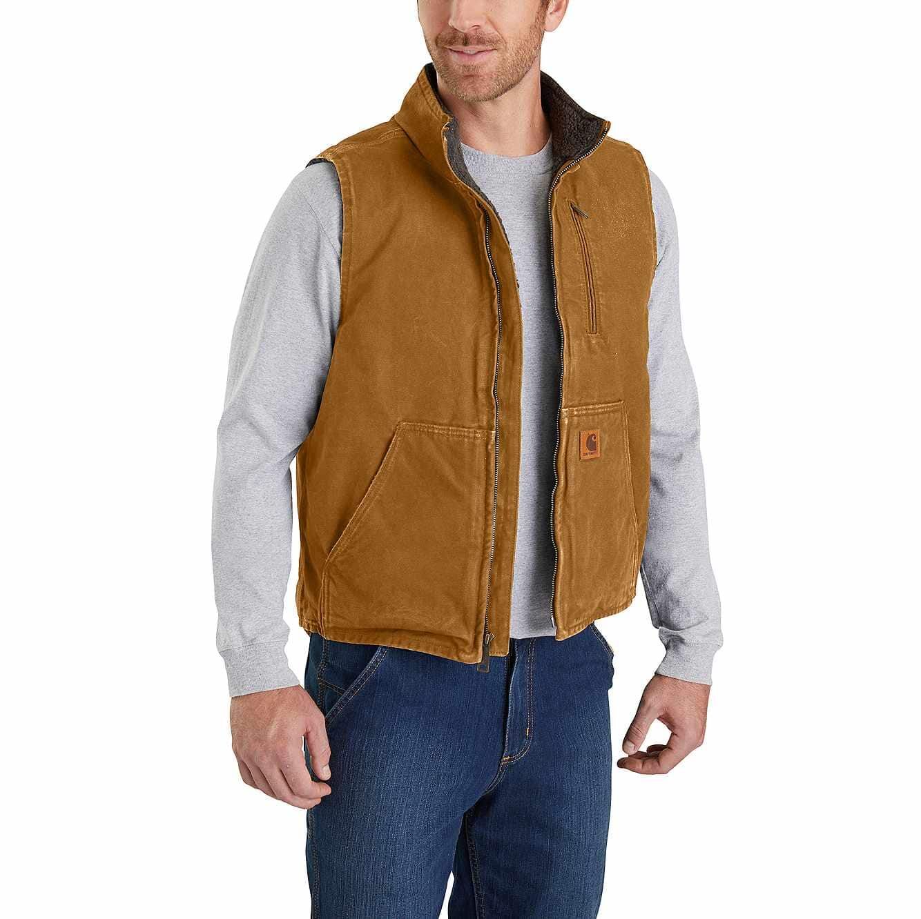 Sandstone Sherpa-Lined Mock-Neck Vest