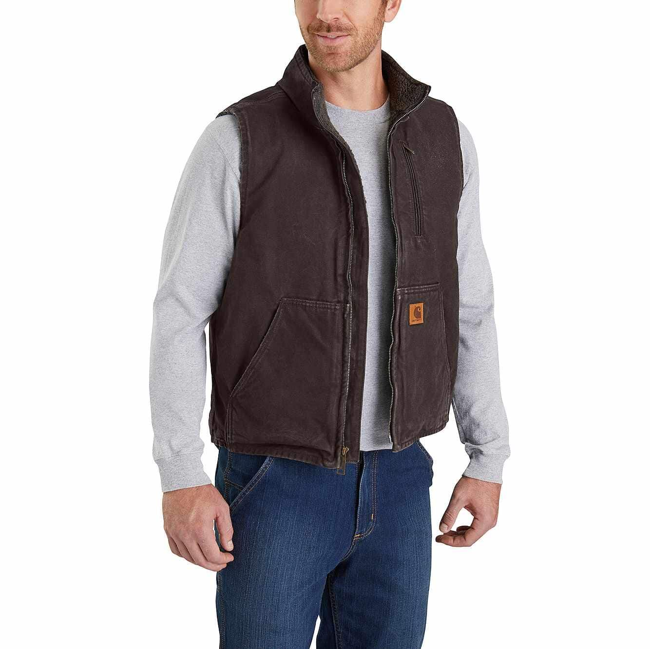 Sandstone Sherpa-Lined Mock-Neck Vest