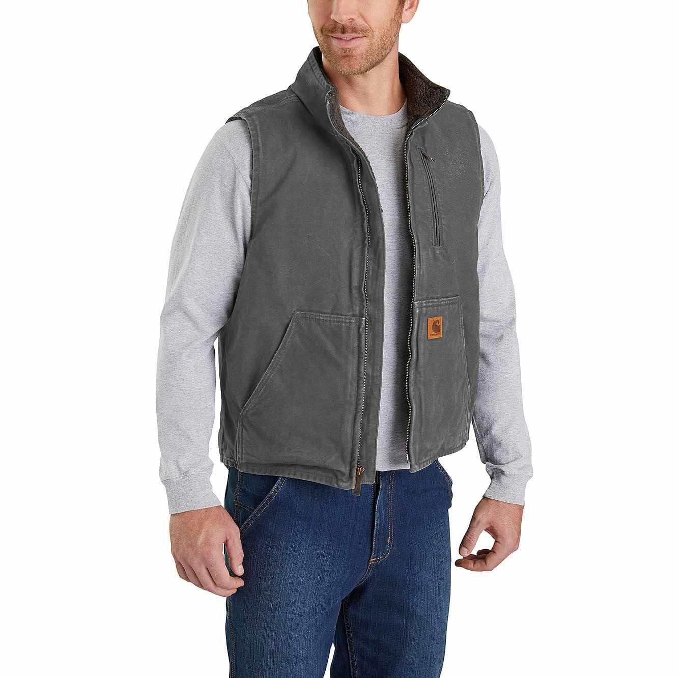 Sandstone Sherpa-Lined Mock-Neck Vest