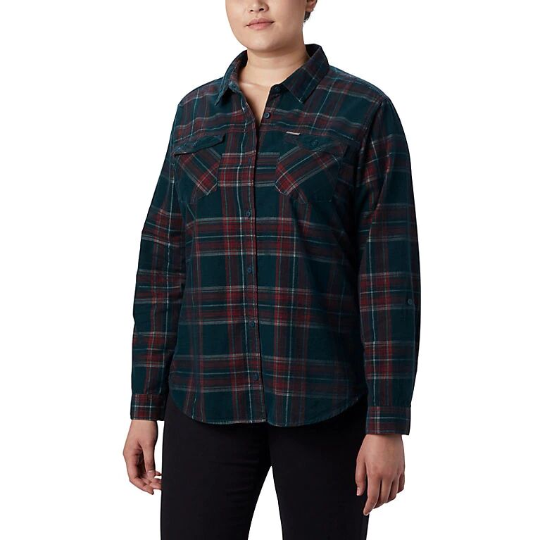 Womens Times Two Corduroy Long Sleeve Shirt - Plus Size