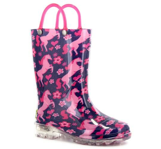 Kids Glitter Horse Lighted Rain Boots