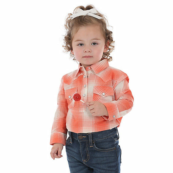 Baby Girl Long Sleeve Plaid Bodysuit with Western Snap Placket